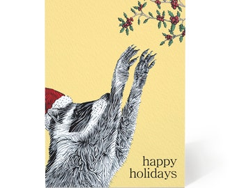 Holiday Raccoon Card - Happy Holidays Card - Christmas Card - Cute Raccoon with Holly