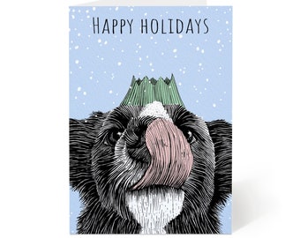 Snowy Pooch Holiday Card - Happy Holidays Card - Merry Christmas Card - Dog in Snow Holiday or Christmas Greeting Card