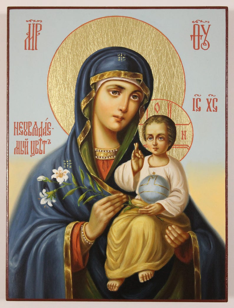 Icon of the Mother of God The Unfading Blossom handpainted image 0