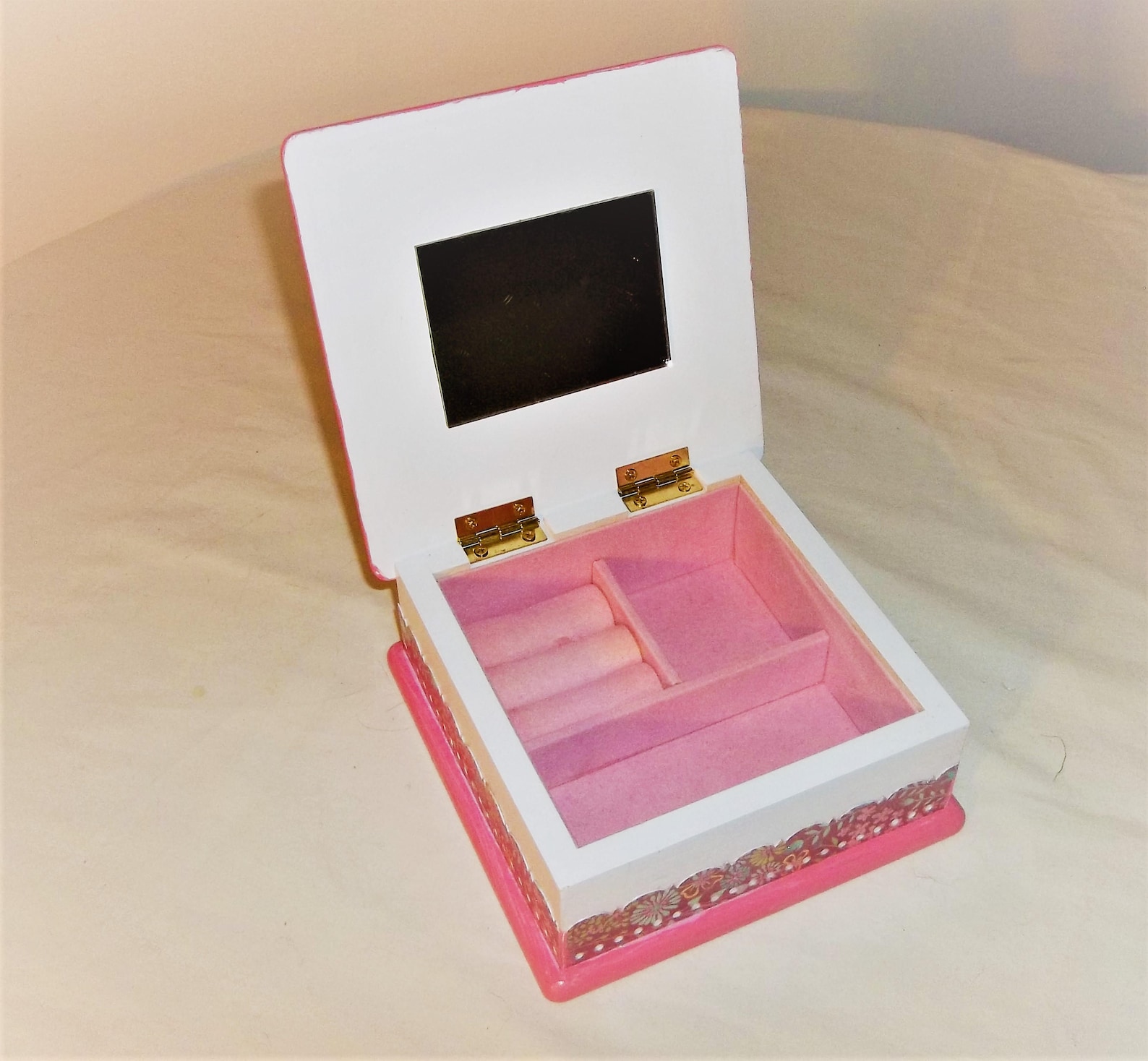 upcycled pink & white child's wood jewelry box - little girl / hearts / flowers / ballet shoes