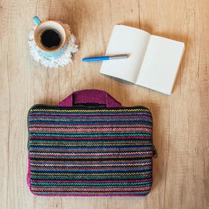 Handwoven Wool Laptop Bag – Colorful Andean Fabric from Peru - 13 & 15 inches - Multicolor Striped