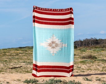Handmade Mexican blanket, Ethnic Beach Throw or Sarape – Sea Diamond