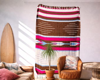 Handmade Mexican blanket, Ethnic Beach Throw or Sarape – Sand and Roses
