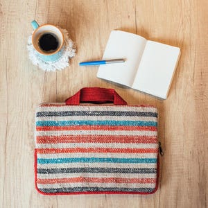 Handwoven Wool Laptop Bag – Colorful Andean Fabric from Peru - 13 & 15 inches - Creme Striped