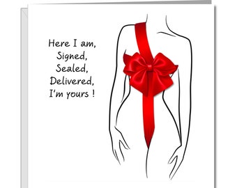Sexy Christmas Card for Boyfriend or Husband - Naughty Love Naked Bondage Ribbon Cheeky Cute Rude