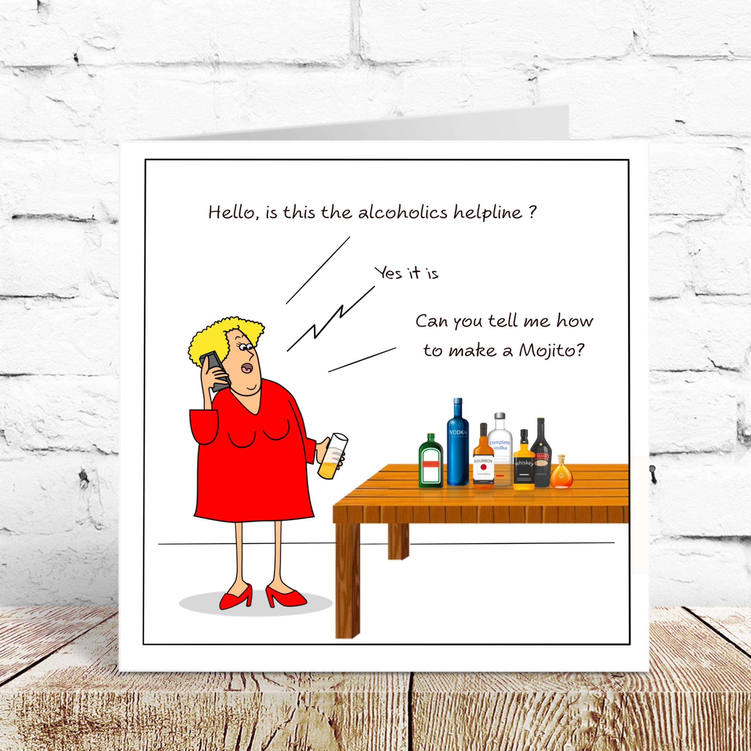 Funny Mojito Birthday Card: Alcoholics Helpline Humor