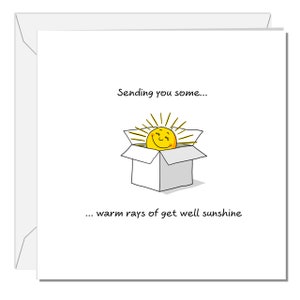 Mignon Get Well Soon Card Se sentir mieux Récupération rapide Sunshine Réfléchi Malade Récupérer