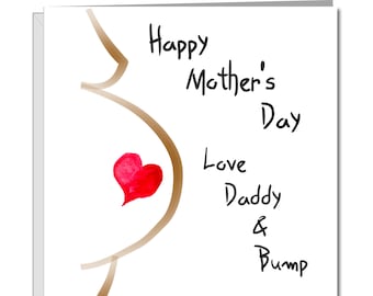 Expecting Mother's Day Card for pregnant wife partner from unborn baby foetus Mom Mum hand drawn happy brown