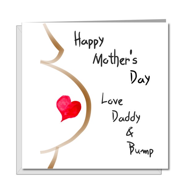 Expecting Mother's Day Card for pregnant wife partner from unborn baby foetus Mom Mum hand drawn happy brown