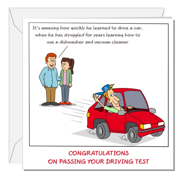 Driving Test Card Congratulations Card Funny Son Brother Passing Drive Car Successful Humorous