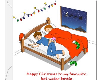 Carte de Noël amusante pour petit ami ou mari : caricature de bouillotte