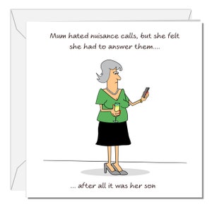 Lustige Mamas Geburtstagskarte Muttertagskarte Beste Mama von Sohn Ärgerliche Anrufe Telefon Humorvoll Humor amüsant