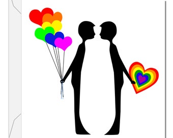 LGBT Same Sex Gay Valentines Day or Engagement Card - same sex partners love card - Fun cheeky male men hand drawn