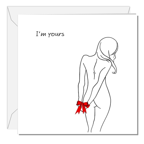 Tarjeta de aniversario sexy tarjeta de cumpleaños tarjeta de San Valentín para novio marido él desnudo corazón desnudo te amo travieso grosero adulto soy tuyo Swizzoo