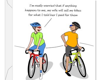 Funny Cycling Birthday Card for Friend or Family with Bikes / Bicycles Humorous Sports Joke