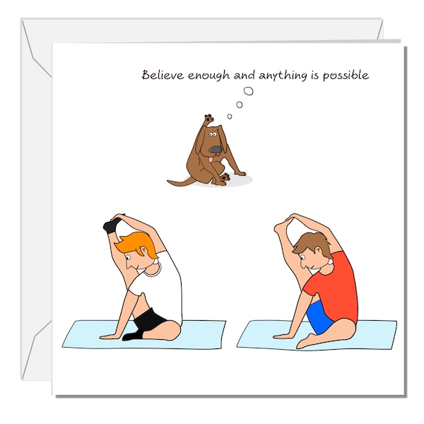 Funny Birthday Card Yoga Dog Pilates Cat Exercise Pet Gym for Male Him Husband Boyfriend Brother Dad Son