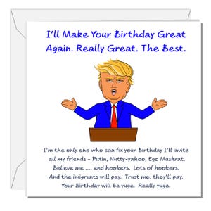 Carte d'anniversaire Donald Trump Make America Great Again MAGA - Dessin animé drôle Élection 2024 aux États-Unis - Citation humoristique