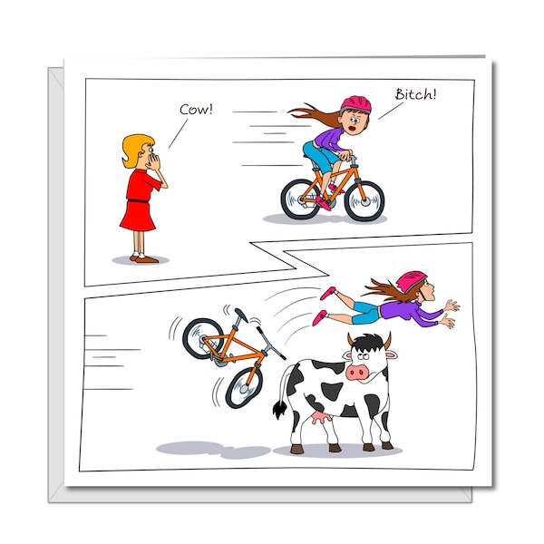 Funny Birthday Card for Male or Female Friend Cycling Cow Humorous Insults Cheeky Joke Animal Adult