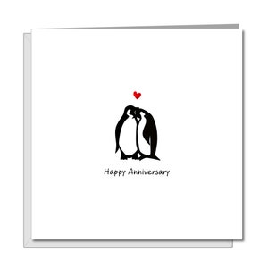 Jubiläums Karte für Mann oder Frau witzig - süßes Geschenk zum Hochzeitstag Eltern Mama Papa mit Pinguine Herz Liebe anbeten besonderes