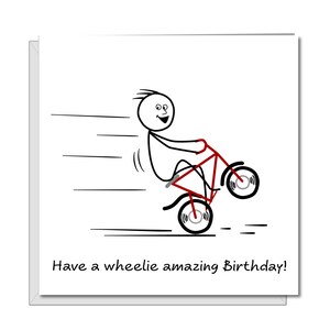 Fantastische Geburtstagskarte für Freund, Sohn, Familie, Student, Teenager, Teenager - lustig, humorvoll, Cartoon bike Wheelie - Fahrrad 10 11 12 13 14