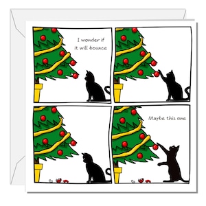 Funny Cat Christmas Card: Will it Bounce - Humorous Xmas Card