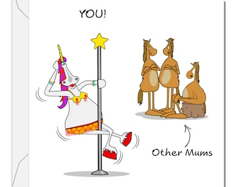 SWIZZOO Funny Mothers Day Card Mum Birthday Card - Unicorn Horse Unique Standout Special Humorous Gift