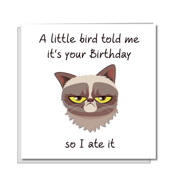 Grumpy Cat Birthday Card for anyone who loves cats - Funny, humorous, fun - grouchy bad-tempered