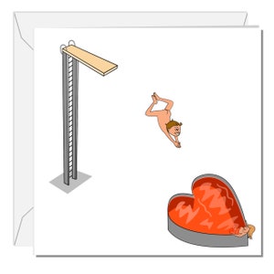 Carte de Saint-Valentin amusante pour petite amie, fiancé ou femme ne pas tomber, mais plonger amoureux Sexy amour coquin nu coeur rouge