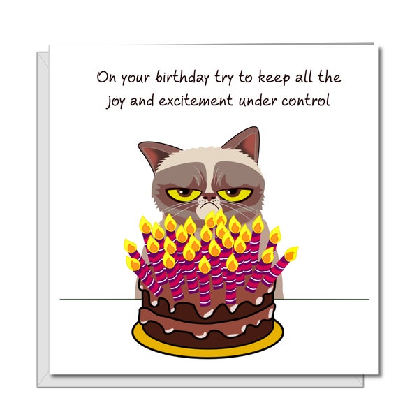 Grumpy Cat Birthday Card - Funny, humorous, fun - grouchy bad-tempered - husband dad grandad grandpa - humour