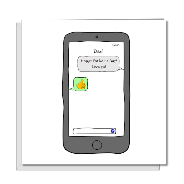 Funny Fathers Day Card from daughter / son - Love you Text Message on Phone -  Humorous Amusing Joke Comic - handmade by Swizzoo