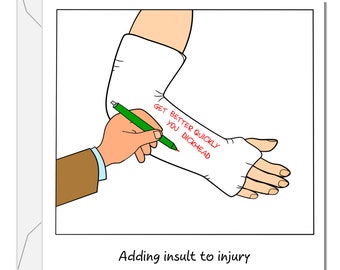 Carte SWIZZOO drôle de bras cassé - Carte Récupération rapide du plâtre pour fracture osseuse du col du poignet
