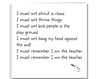 Funny Teacher Card - Amusant, humoristique amusant - favori meilleur merci - classe d'école de discipline de détention - vide à l'intérieur