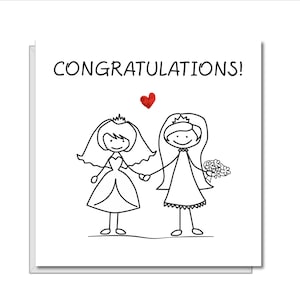 LGBT Lesbian Gay Engagement Hochzeitskarte für Braut Partner - Herzlichen Glückwunsch zur Heirat des gleichen Geschlechts - freche weibliche Frauen handgezeichnet