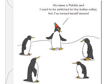 Funny Penguin Birthday Card: Hokey Cokey Addiction Humor