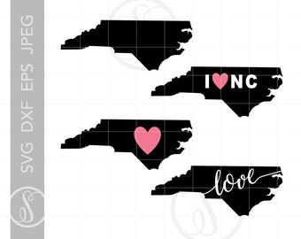 North Carolina SVG Clipart herunterladen | North Carolina Silhouette geschnitten Datei | North Carolina Svg Jpg Eps Png | Herz Liebe North Carolina SC813