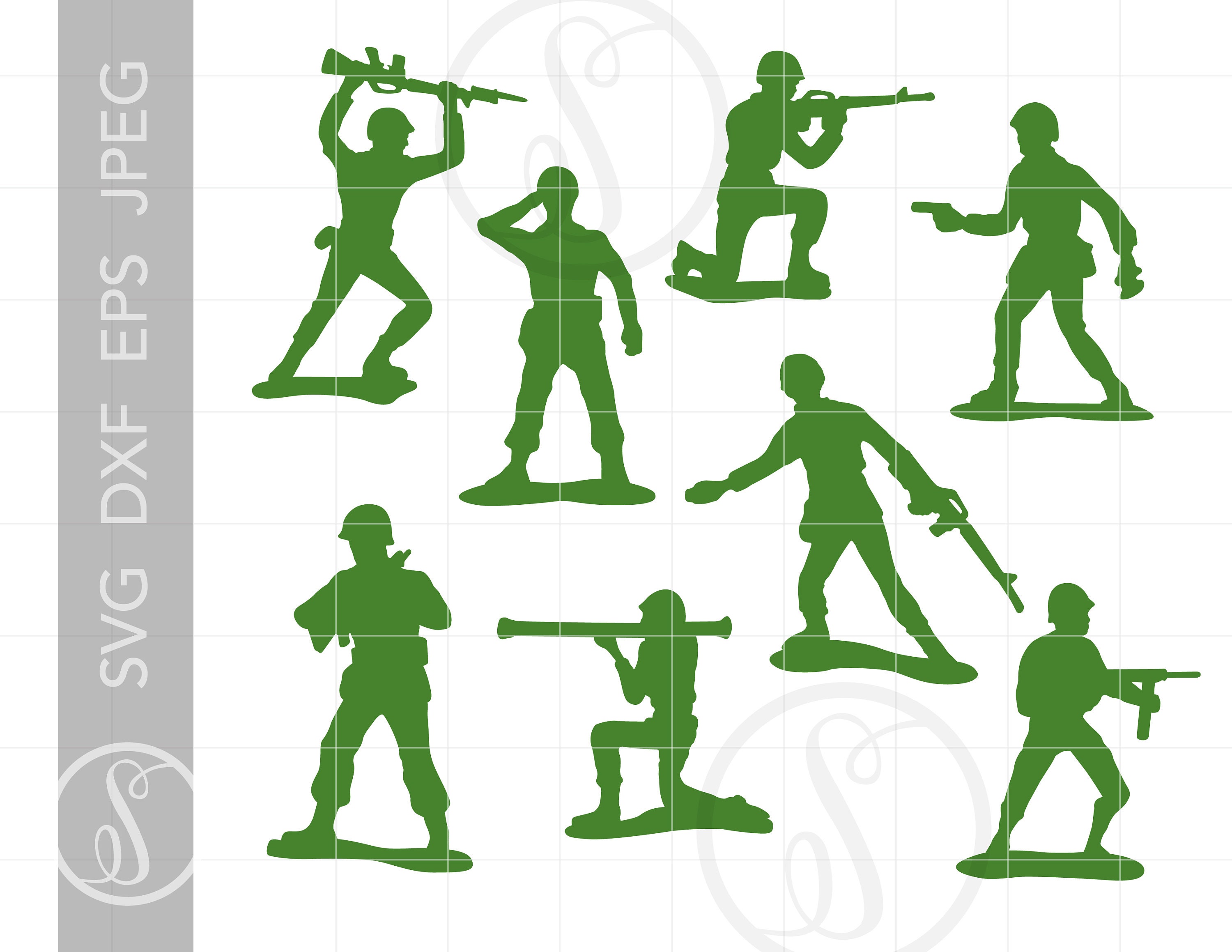Army Men Silhouette Cut File Green Army Men SVG Vector Army Men Clipart Army Men Svg Jpg Eps Pdf Png Dxf Download SC1014