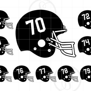 Football Helmet Number 70-79 Years SVG Silhouette Clipart | Football Number 70-79 Cut File | Football Svg Jpg Dxf Pdf Png Download SC1644