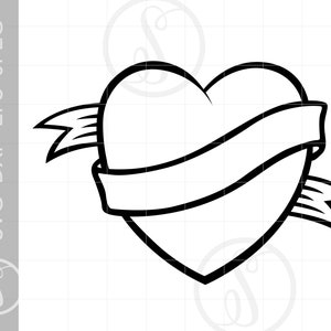 Banner Heart SVG | Banner Heart Clipart | Banner Heart Silhouette Cut File | Banner Wrapped Heart Svg Jpg Eps Pdf Png Dxf Download SC1148