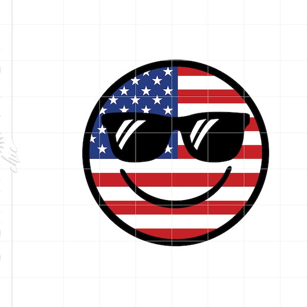 American Flag Emoji Svg | USA Emoji Svg Cut Files | 4th of July Svg | Patriotic Smiley Face T Shirt Cricut Silhouette SC2290