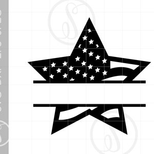 USA Star Split Frame SVG | Flag Star Monogram Clipart Silhouette Cut File | Vector Patriotic Star Svg Jpg Eps Pdf Png Dxf Downloads SC1221