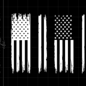 May include: Three distressed white American flag designs with a grunge effect. The flags are in a row, with the first flag having stars and stripes, the second flag having only stripes, and the third flag having only stripes.