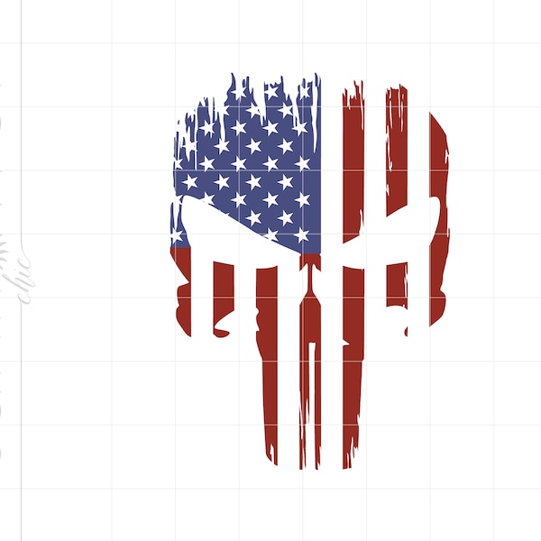 American Flag Punisher Svg, Distressed Punisher Skull Svg Cut Files, American Punisher Flag Printable T Shirt Cricut Silhouette SC2336