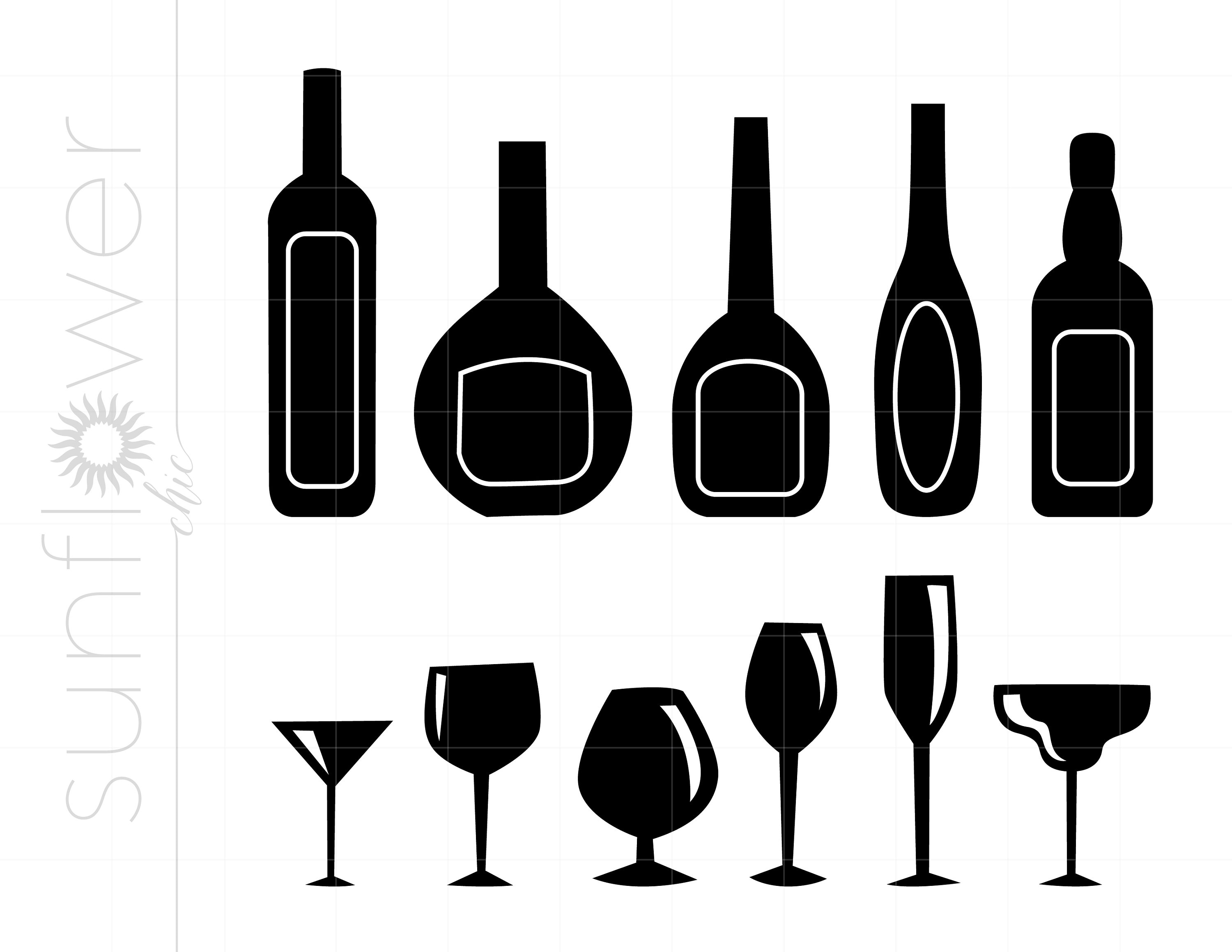 Botellas y vasos Clip Art Svg Cut File Clipart Descargas / - Etsy México