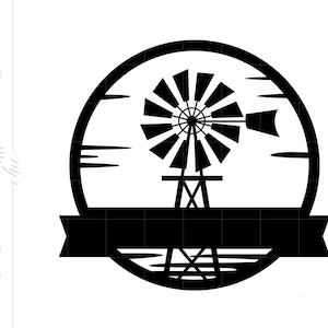 Windmill SVG, Vintage Windmill Silhouette Download Cut File, Windmill Monogram Template Svg Jpg Eps Pdf Png Dxf Download SC1888