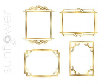 Gold Art Deco FRAMES Art SVG | Art Deco Cut File Clipart Downloads | Dxf Eps Jpeg Png Pdf Silhouette Border Art | Gold Svg Clipart SC11G