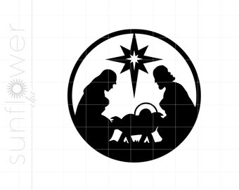 Christmas Nativity SVG | Christmas Nativity Cut File | Christmas Nativity Silhouette Download | Circle Nativity Svg Eps Dxf Jpg Png SC2010