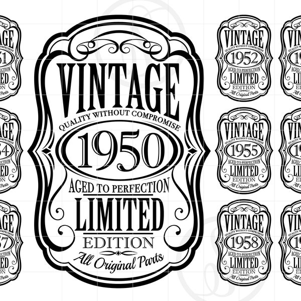 1950's SVG | Vintage 1950-59 SVG Clipart | Aged To Perfection Cut File for Cricut | Vintage T-Shirt Design Svg Jpg Eps Pdf Png SC896