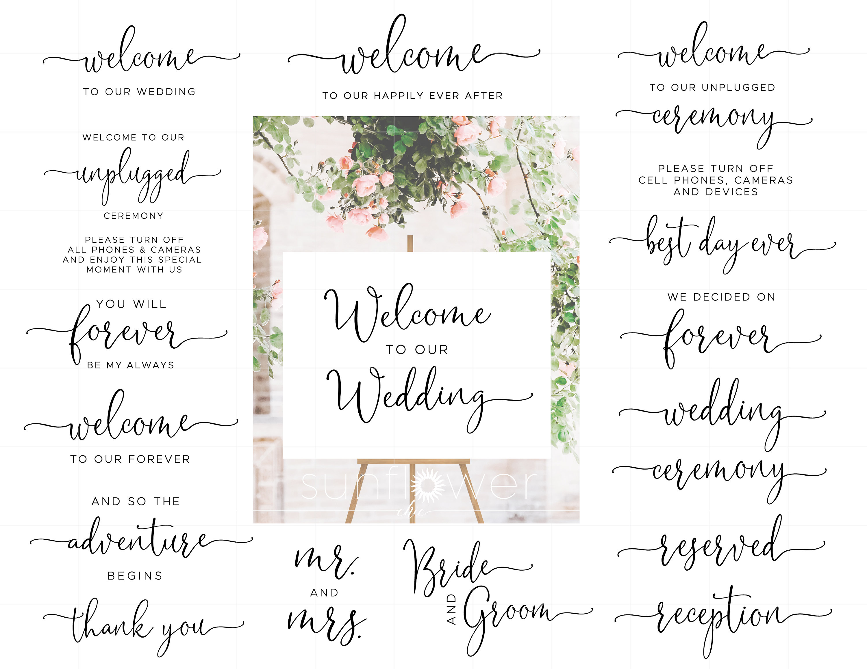 Modern Wedding Sign Printables Bundle | Modern White Wedding Sign ...