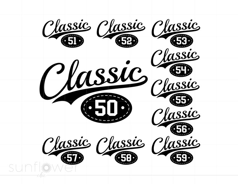 50th Script Classic 50's SVG, Athletic Script Classic 50-59 Design, 50th Birthday ...