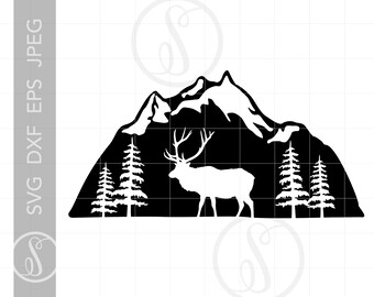 Elk Mountain Design SVG | Elk Mountain Silhouette Cut File Download | Elk Cricut Svg Jpg Eps Pdf Png Dxf Download SC1809